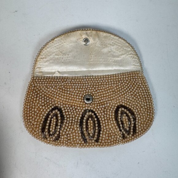 Vintage John Wind Beaded Clutch Beige/Brown Prom Bridal Evening Small Purse - Picture 3 of 4